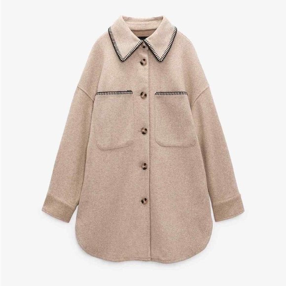 Zara Jackets & Blazers - ZARA - SOFT SHACKET WITH CONTRAST TOPSTITCHING (M)